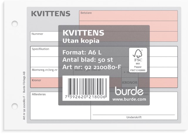Blankett Kvittens A6L 50 st - A4 - 1