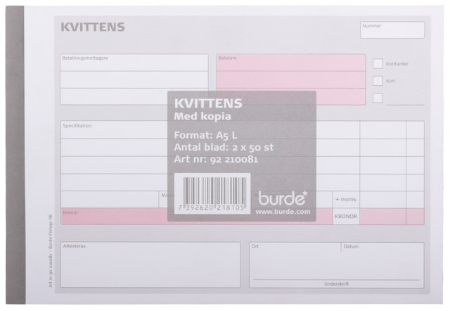 Blankett Kvittens A5L 2x50 - A4 - 1