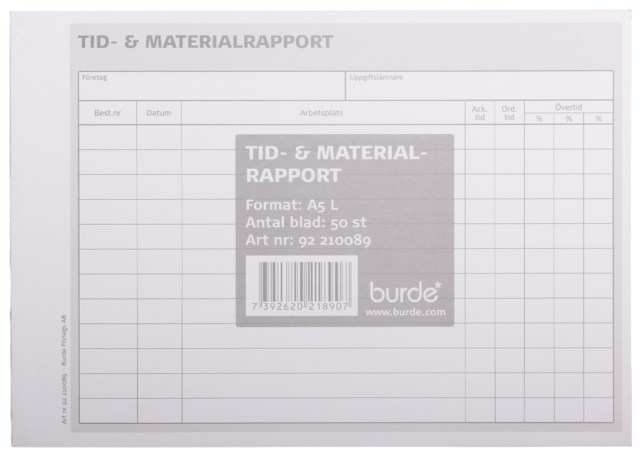 Blankett Tid & materialrapport - A5L - 1