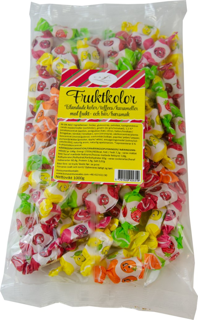 Godis Kola frukt toffee mix 1kg - 1kg - 1