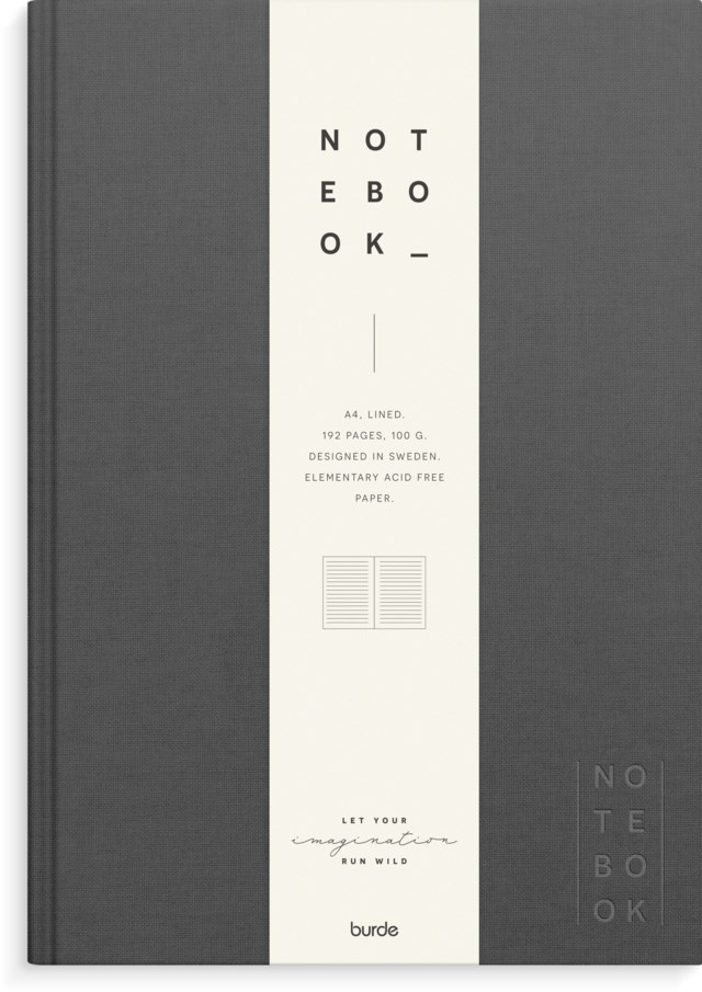 Anteckningsbok Burde A4 linjerad mörkgrå linnetextil - A5 - 1