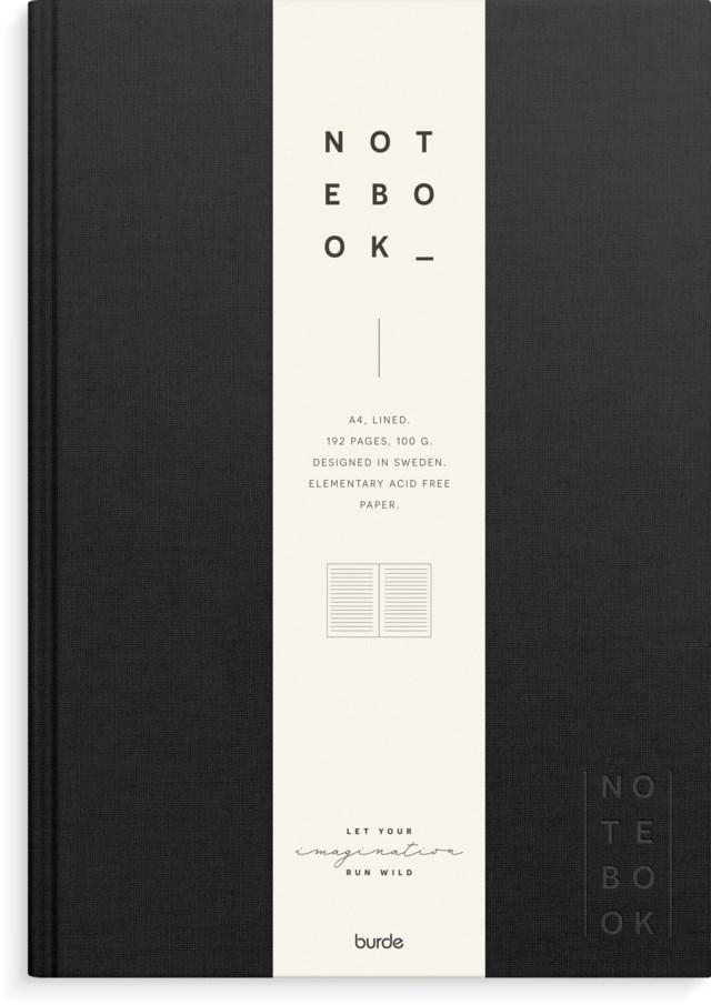 Anteckningsbok Burde A4 linjerad svart linnetextil - A5 - 1