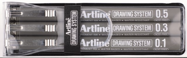 Tuschritpenna Artline Drawing svart 3-set - 1