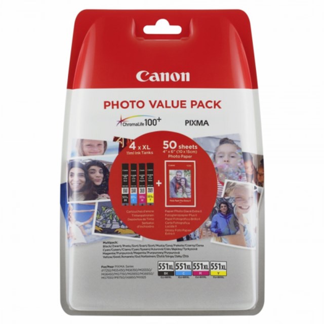 Ink-Jet Canon CLI-551XL value pack & papper 10x15 50st - 1
