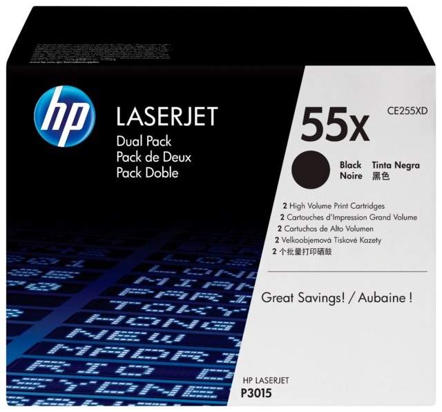 Lasertoner HP CE255XD 55X svart Dualpack - 1