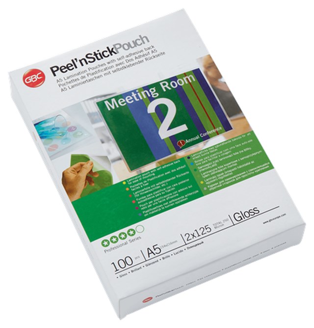 Lamineringsficka GBC A5 125 mic Gloss självhäftande 100st/fp - A5 - 1