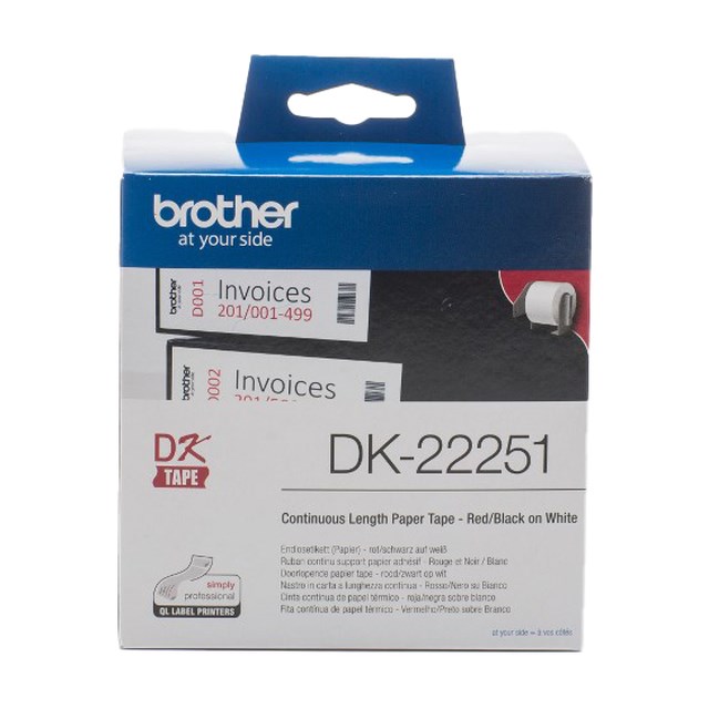 Etikett Brother 62mm x 15,24m rött/svart på vit papper - 1