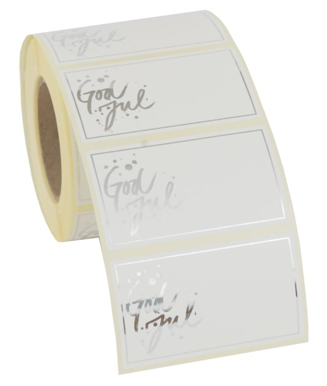 Etikett God Jul 60x35 vit/silvertext 500st/rle - 1