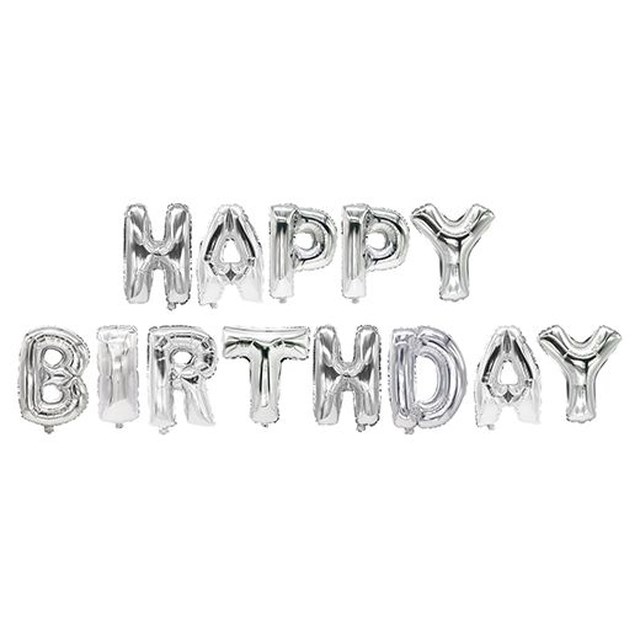 Ballong folie silver "Happy Birthday" 35cm - 350mm - 1
