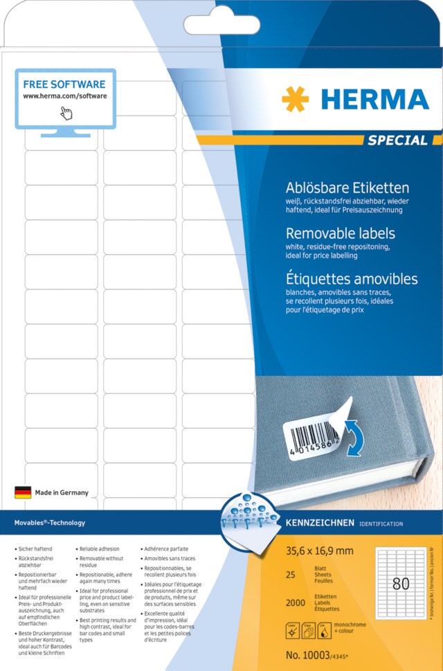 Etikett Herma Special avtagbar 35,6 x 16,9mm 2000st/fp - 35,6x16,9mm - 1