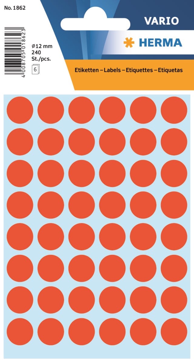 Etikett Färgsignal rund 12mm röd 240/fp - 12mm - 1