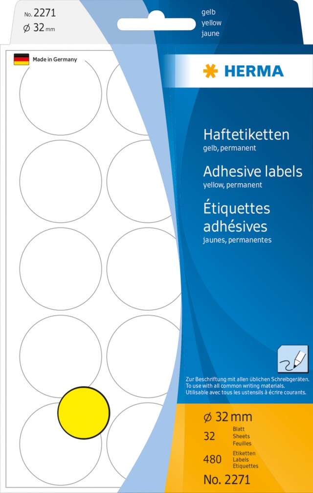 Etikett Färgsignal rund 32mm gul 480st/fp - 32mm - 1