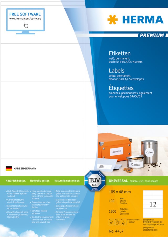 Etikett Herma Premium 105 x 48mm 1200st/fp - 105x48mm - 1