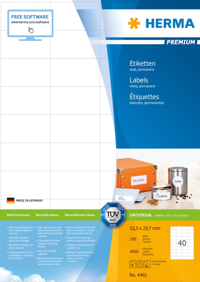 Etikett Herma Premium 52,5 x 29,7mm 4000st/fp - 52,5x29,7mm - 1