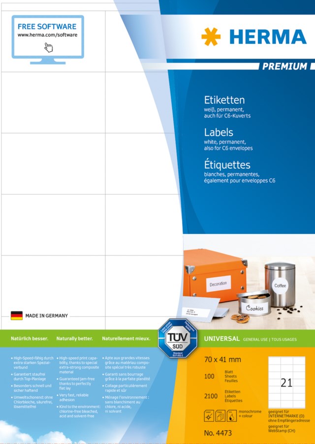 Etikett Herma Premium 70 x 41mm 2100st/fp - 70x41mm - 1
