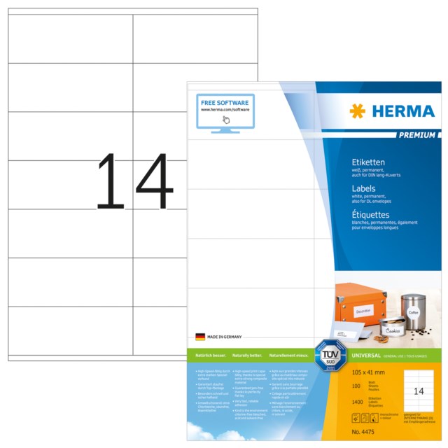 Etikett Herma Premium 105 x 41mm 1400st/fp - 105x41mm - 1