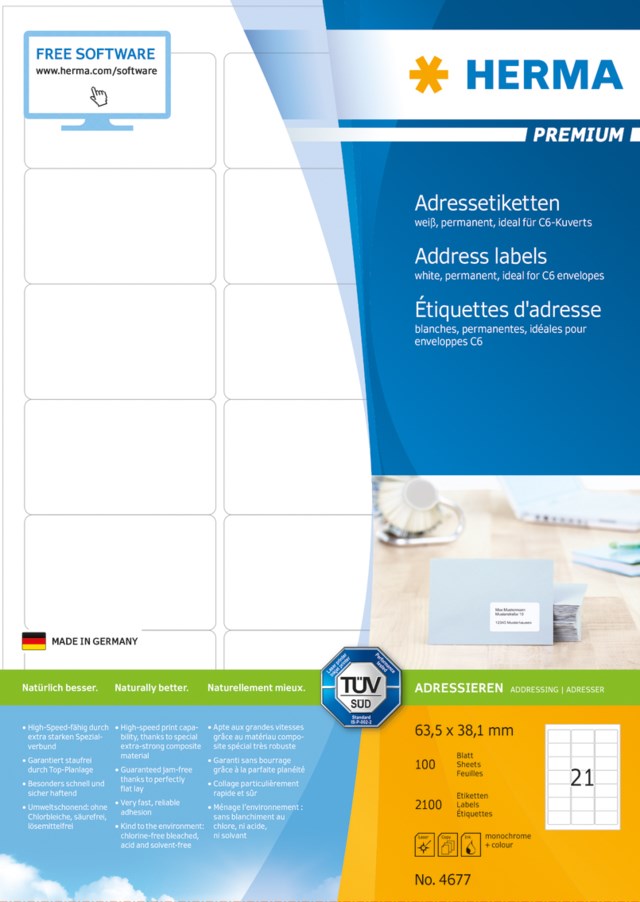 Etikett Herma Premium 63,5 x 38,1mm 2100st/fp - 63,5x38,1mm - 1