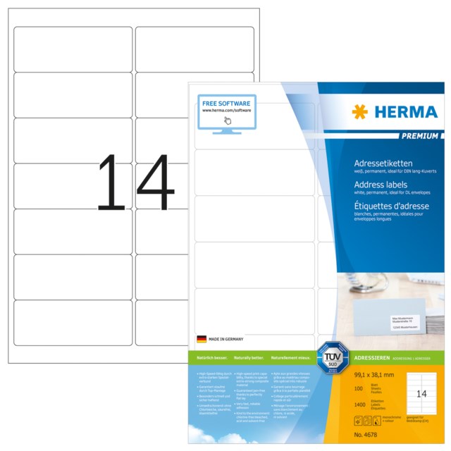 Etikett Herma Premium 99,1 x 38,1mm 1400st/fp - 99,1x38,1mm - 1