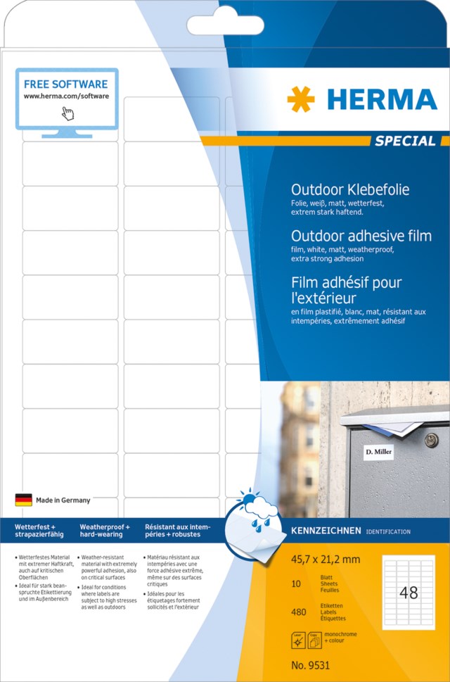 Etikett Herma Special utomhus 45,7 x 21,2mm 480st/fp - A4 - 1