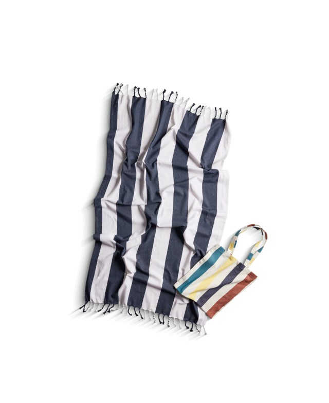 Hamamhandduk blårandig inkl totebag 90x150cm - 1