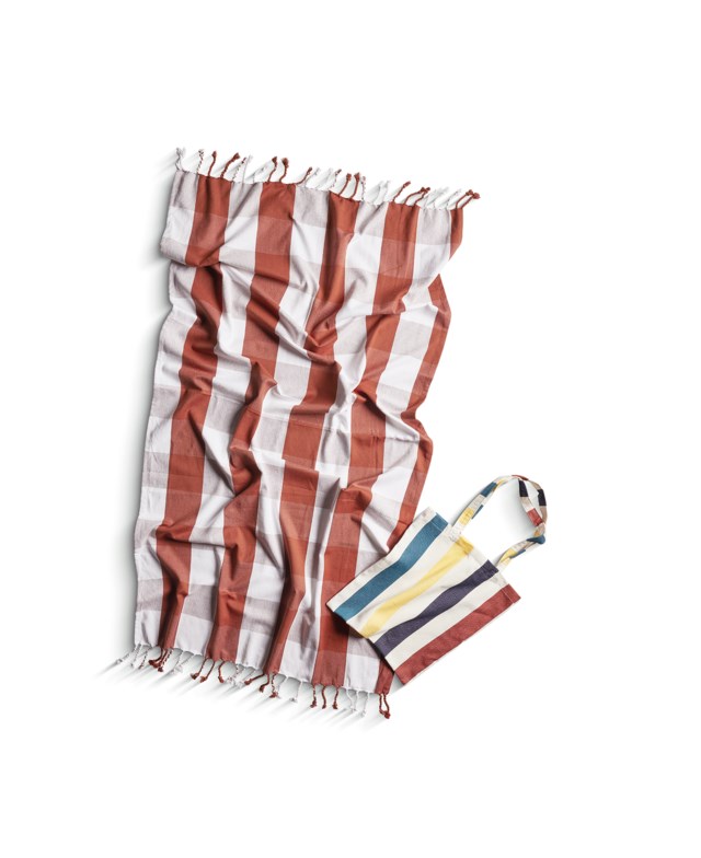 Hamamhandduk rödrutig inkl totebag 90x150cm - 1