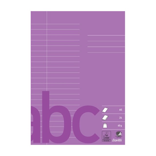 Skolhäfte Bantex A5 linjerat 8,5mm varannan sida lila - A5 - 1