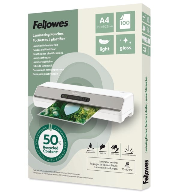 Lamineringsficka Fellowes A4, 50 % återvunnet material, klar 100st/fp - A3 - 1