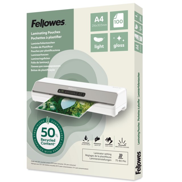Lamineringsficka Fellowes A4, 50 % återvunnet material, klar 100st/fp - A3 - 1