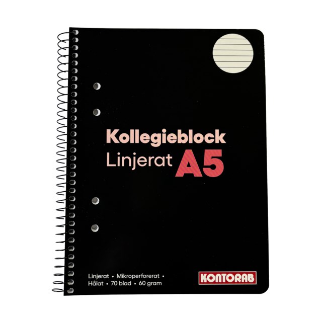 Kollegieblock Kontorab A5 60g linjerat hålat - A5 Linjerat - 1