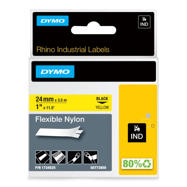 Märkband Dymo Rhino Ind flex nylon 24mm svart/gul - 24mm - 1