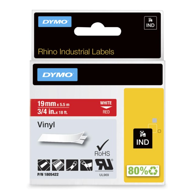 Märktejp Rhino Vinyl 19mm vit/röd - 19mm - 1