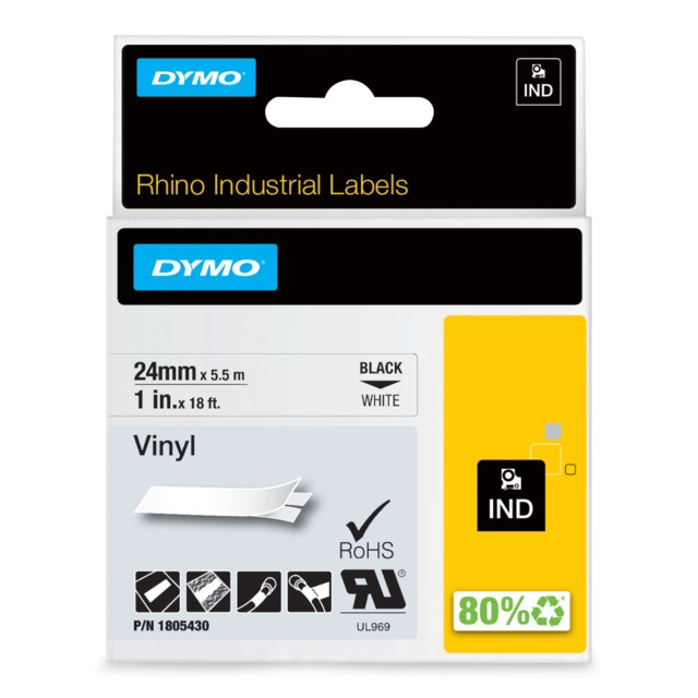 Märkband Dymo Rhino Ind vinyl 24mm svart/vit - 24mm - 1