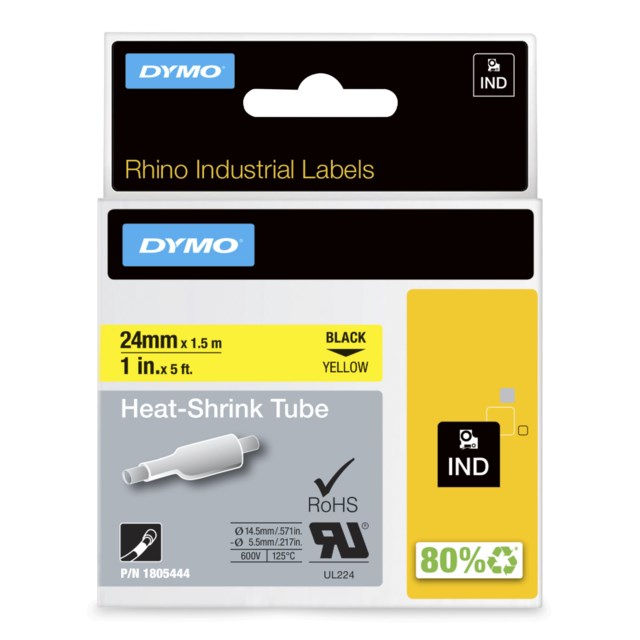 Krympslang DYMO Rhino 24mm x 1,5m svart på gul - 1