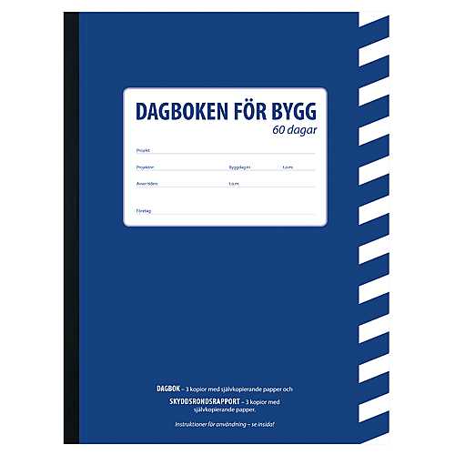 Byggdagbok Byggfrlaget 60 Dagar A4, självkopierande, 3 kopior - Kontor & Papper - Almanackor & Kalendrar - Byggdagbok