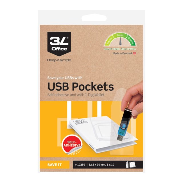 Plastficka 3L USB självhäftande 90 x 52mm 10st/fp - 90x52mm - 1