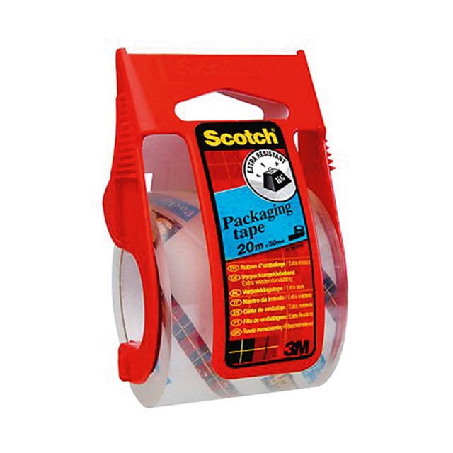 Packtejp Scotch + hållare transp. 20mx50mm - 50mmx20m - 1