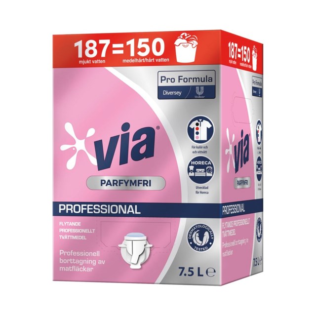 Tvättmedel VIA Professional Parfymfri, kulörtvätt, 7,5L Bag-in-Box - 7,5L - 1