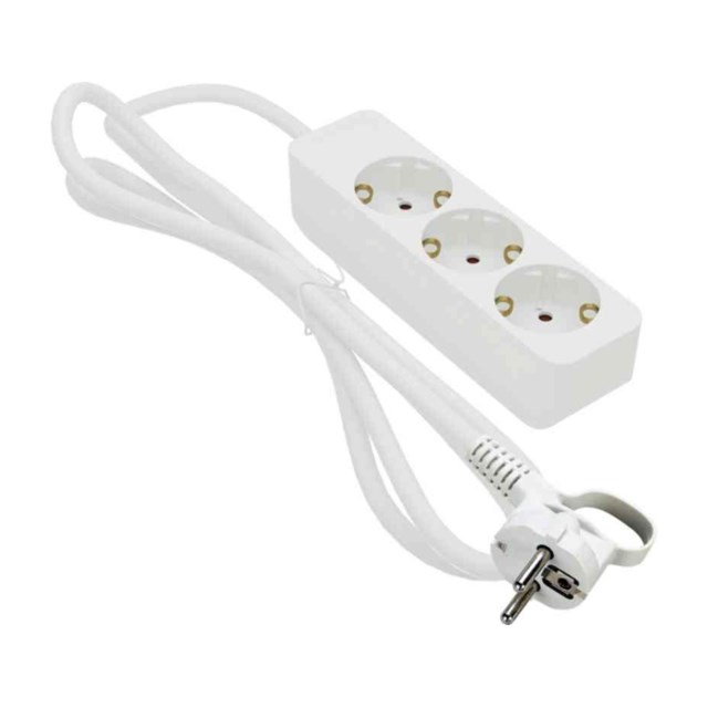 Grenuttag 3-vägs jordad 3m vit - 3m - 1