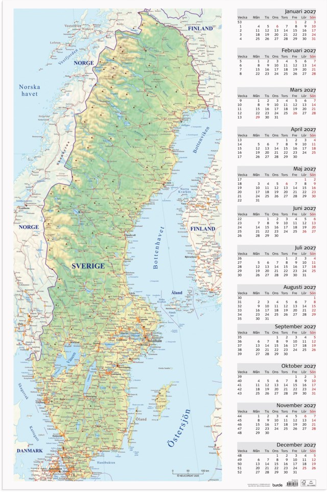 Almanacka Burde Väggblad Sverigekarta - 1