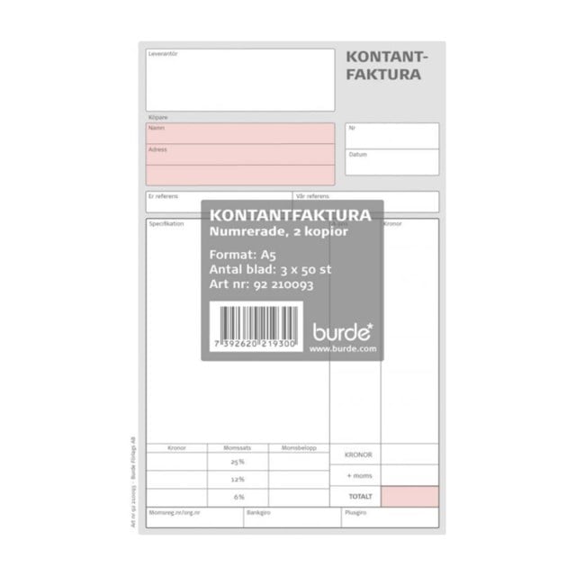 Kontantfaktura A5 med två kopior - 1