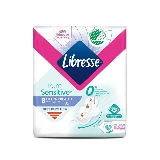 Libresse Pure Sensitive Ultra Goodnight+ Wing 8 st - 1