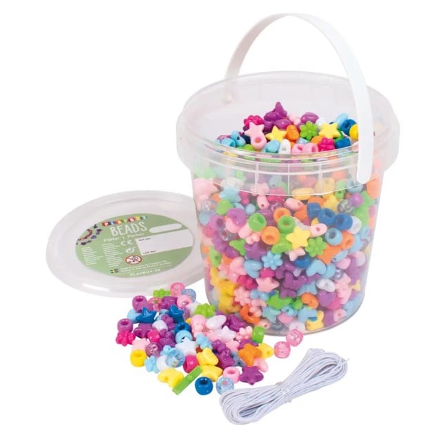 Plastpärlor Playbox Blandade former, hink med snodd - 1