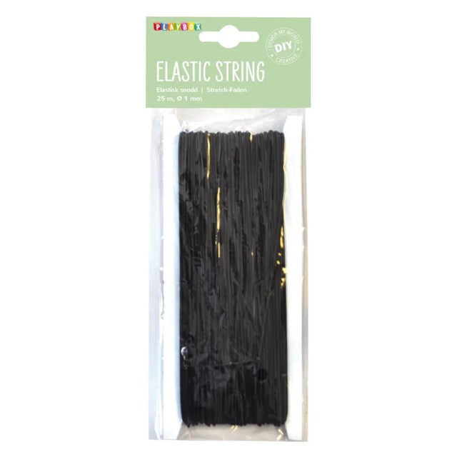 Elastisk snodd Playbox, svart, 1 mm, 25 m - 1