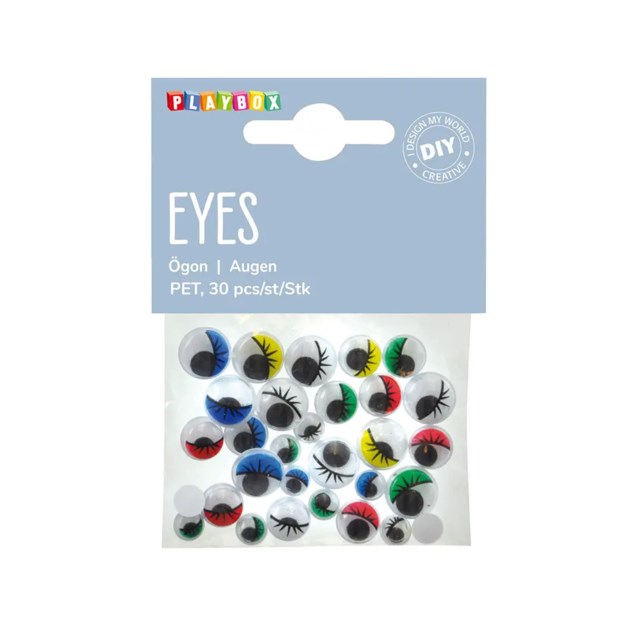 Pysselögon Playbox med fransar, rörliga pupiller, 30 st - 1