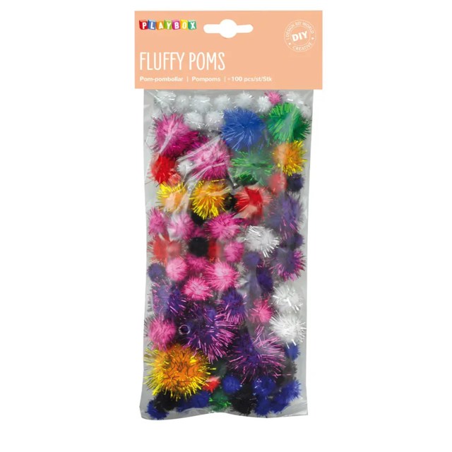 Pompom Playbox Glitter, blandade färger och storlekar, 100 st - 1