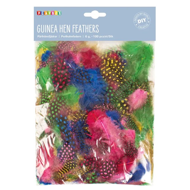 Pärlhönsfjädrar Playbox, blandade färger, 100 st - 1