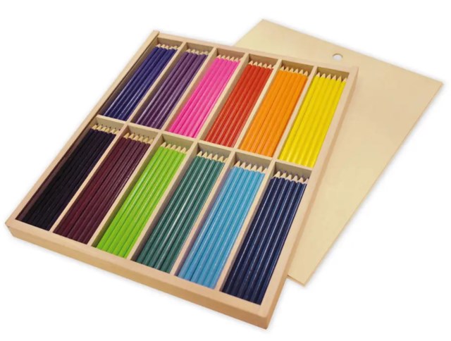 Färgpennor Playbox Storpack, smala, blandade färger, trälåda, 180 st - 1