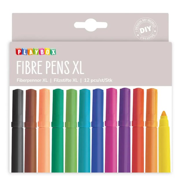 Tuschpenna Playbox Tjock, 12 färger, ventilerad kork - 1