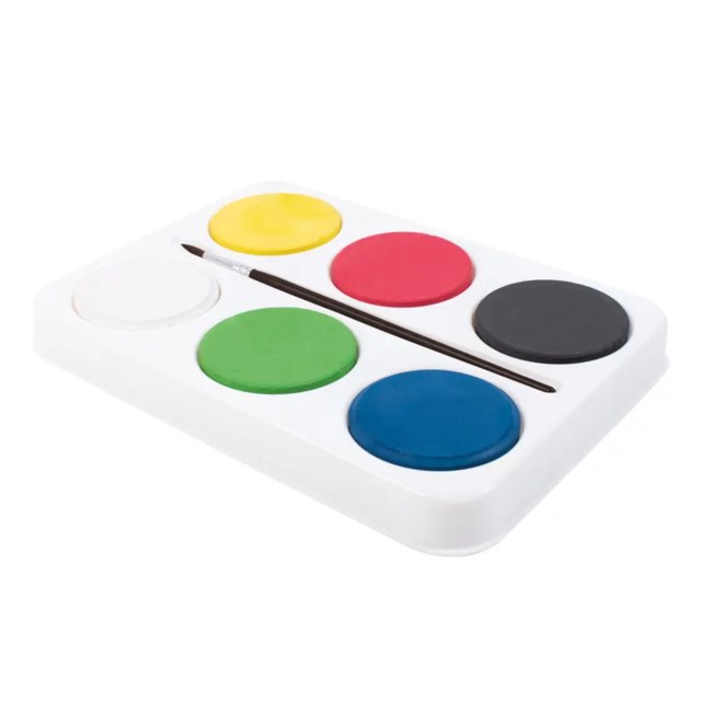 Vattenfärgspalett Playbox med pensel, 6 färger, Ø 55-57 mm - 1
