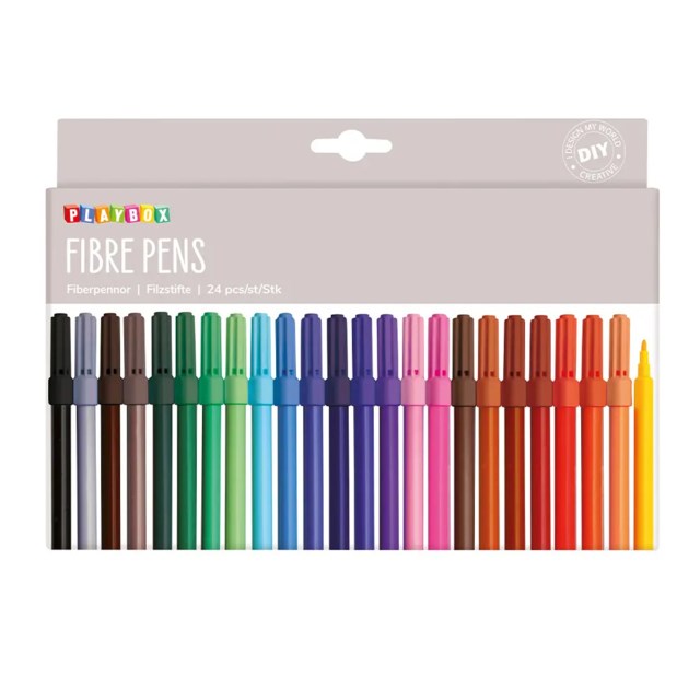 Tuschpenna Playbox Smal Fiberspets, 24 färger, ventilerad kork - 1